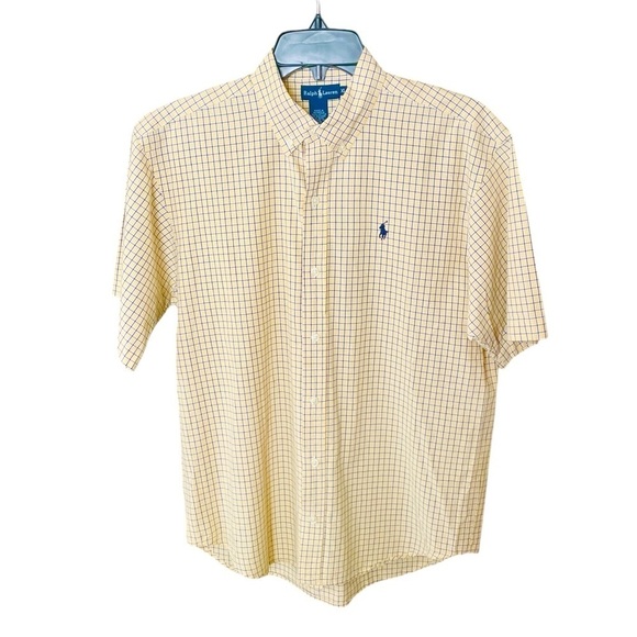 Ralph Lauren Other - Ralph Lauren boys short sleeve cotton plaid button shirt XL yellow blue Easter